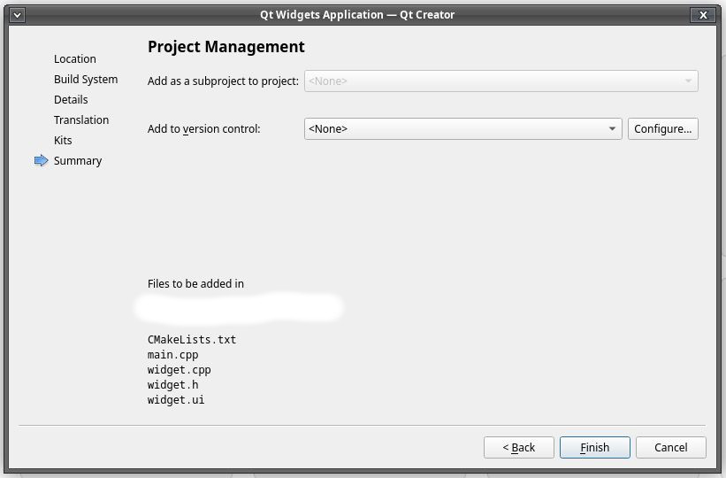 Project Management screen, version control is default to None